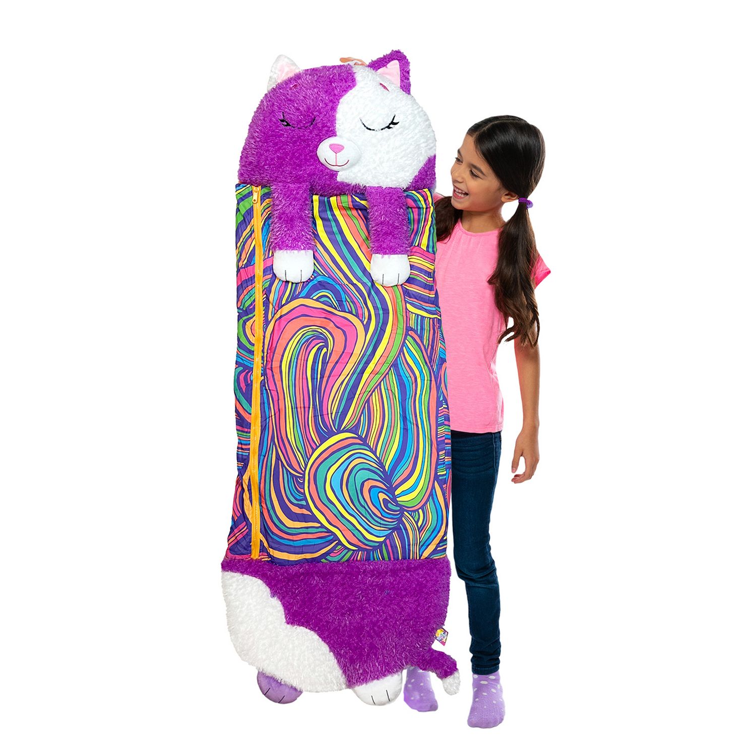 Happy Nappers purple cat sleeping bag plush toy medium - British product