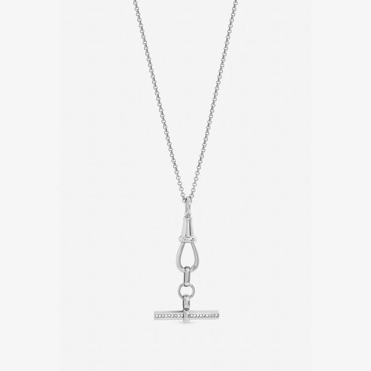 Jon Richard silver-plated T-bar necklace with pave crystals, imported from the UK