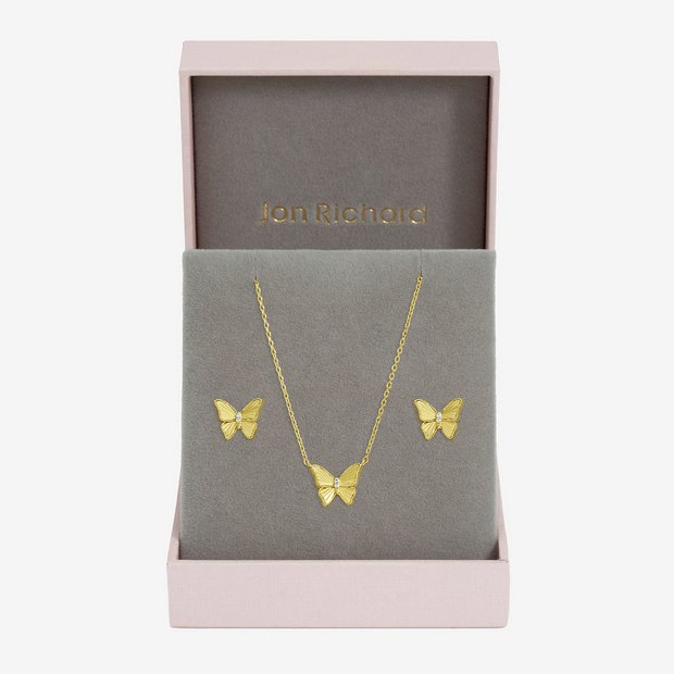 Jon Richard gold plated diamond cut butterfly set, UK version