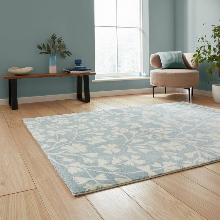 Catherine Lansfield floral blue rug 80x150cm, imported from the UK