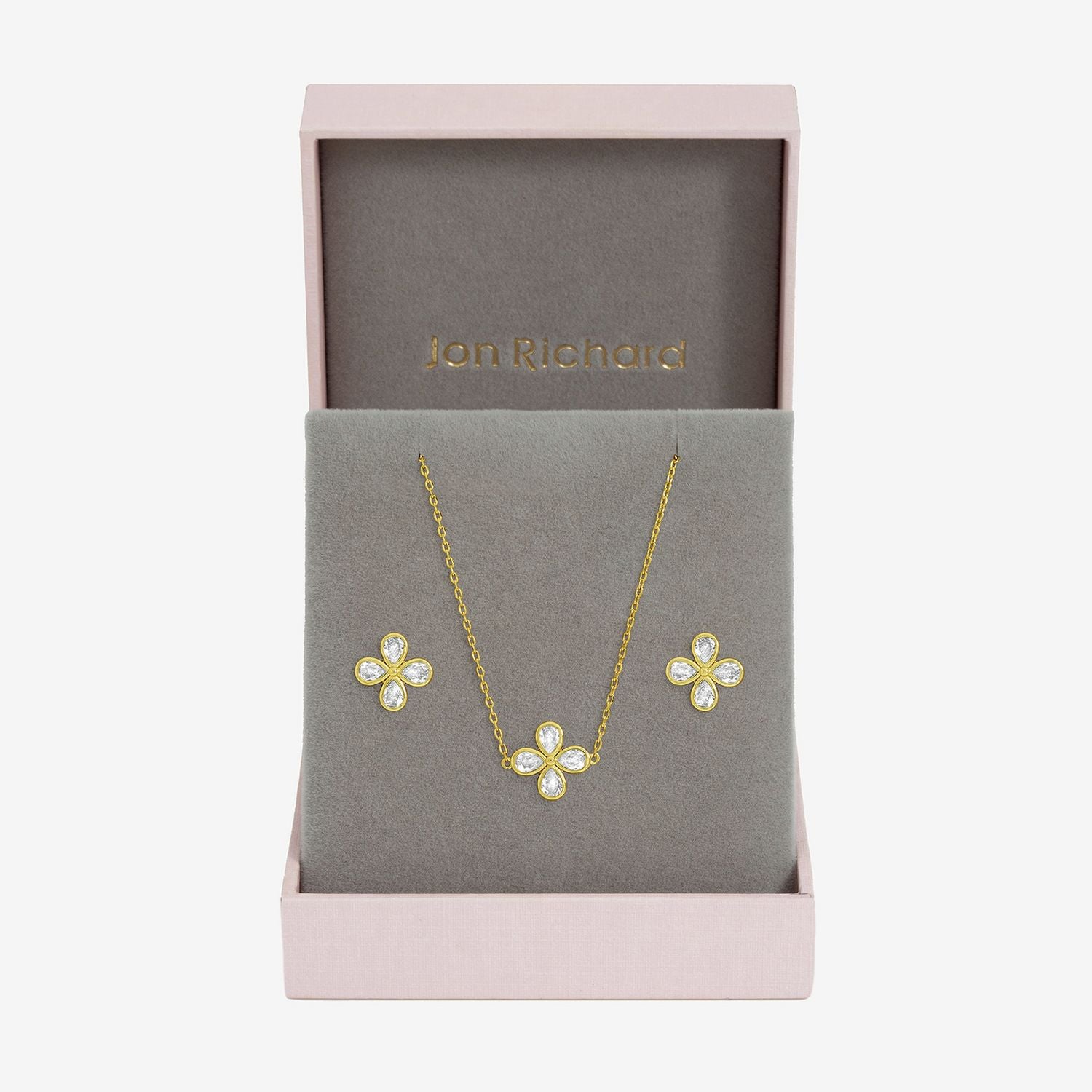 Jon Richard gold plated crystal flower bridal jewellery set - British product