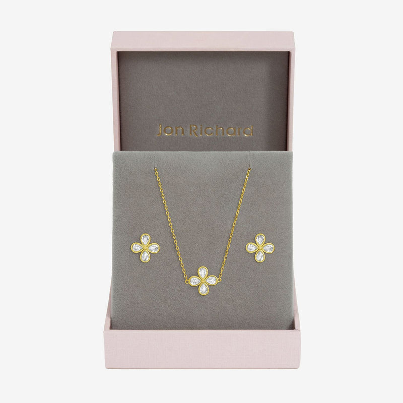 Jon Richard gold plated crystal flower bridal jewellery set - British product