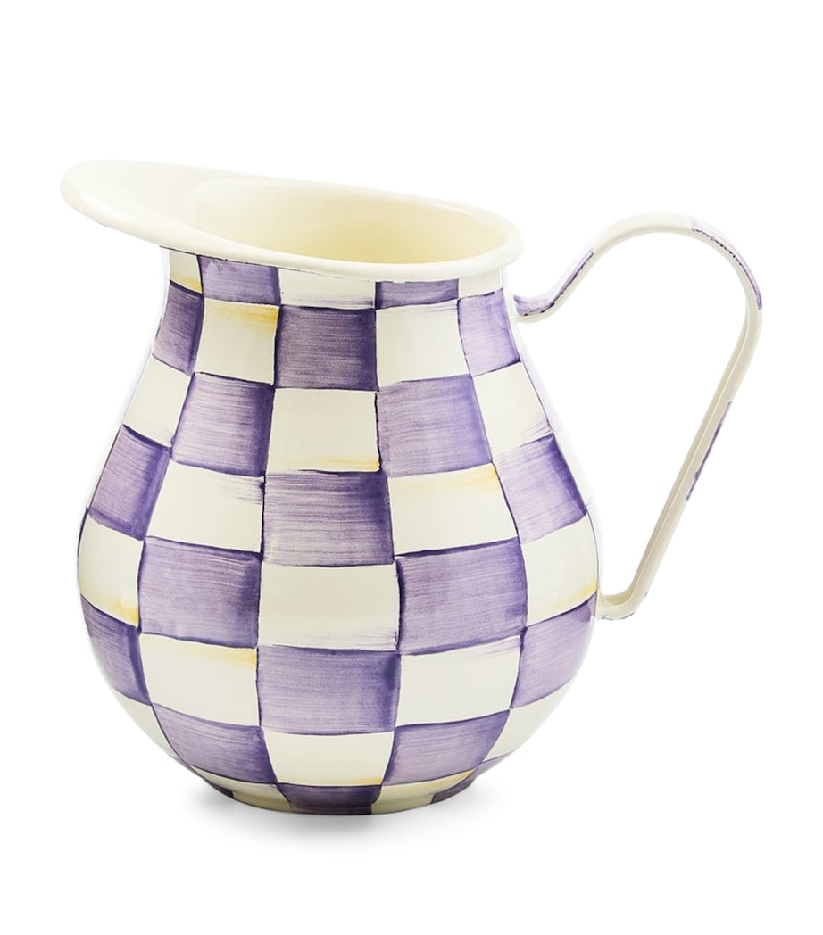 MacKenzie-Childs Violet Check enamel pitcher 21.5cm height, imported from the UK