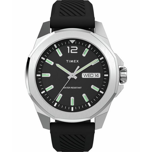 Timex Essex Ave black dial watch with silicone strap (British brand)