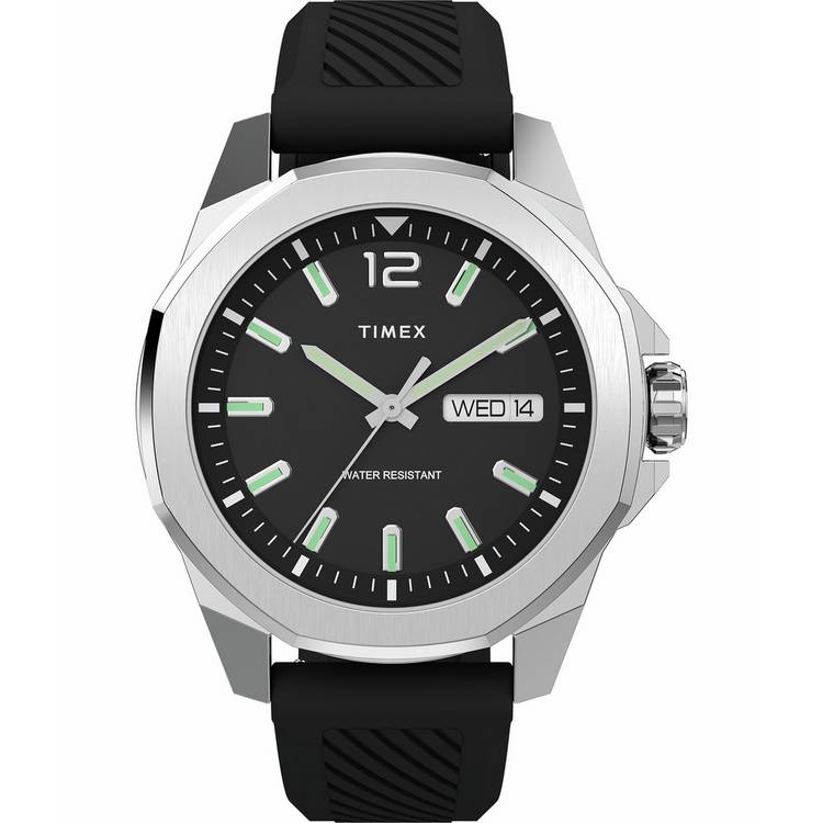 Timex Essex Ave black dial watch with silicone strap (British brand)