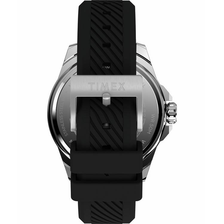Timex Essex Ave black dial watch with silicone strap (British brand)