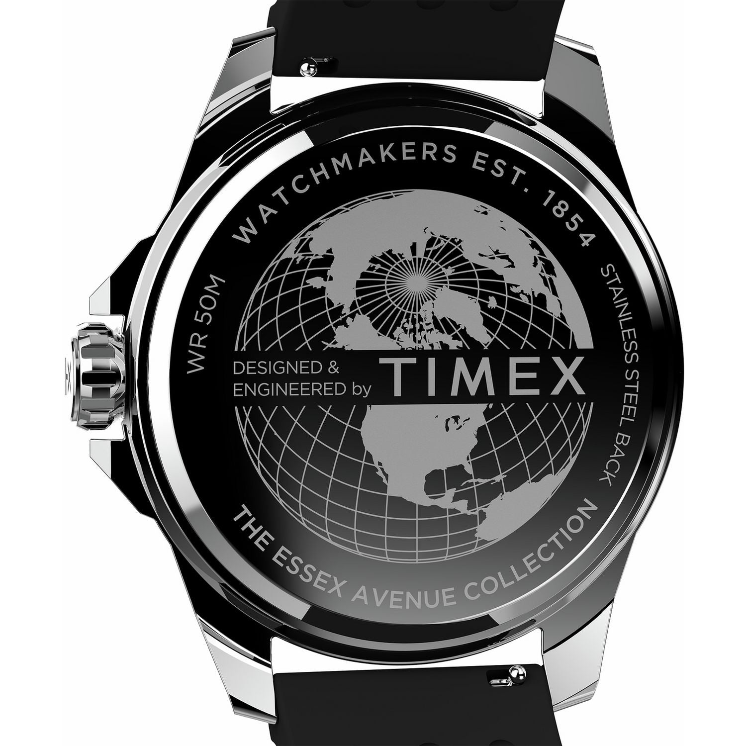 Timex Essex Ave black dial watch with silicone strap (British brand)