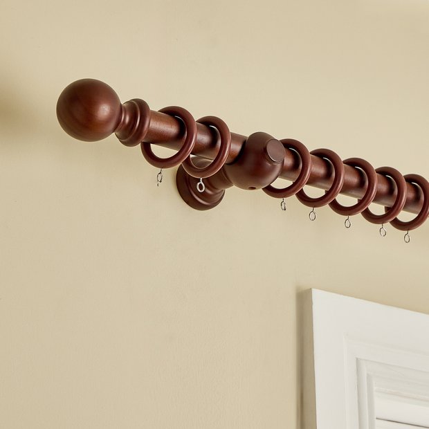 Argos Home wooden ball curtain pole 120cm walnut, UK version