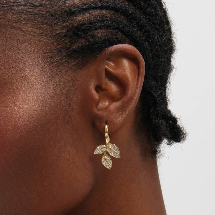 Jon Richard gold plated cubic zirconia leaf stud earrings 17mm, imported from the UK