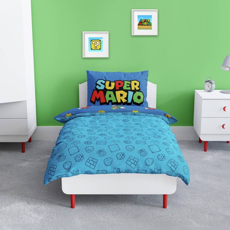 Nintendo Super Mario kids bedding set single blue - British product