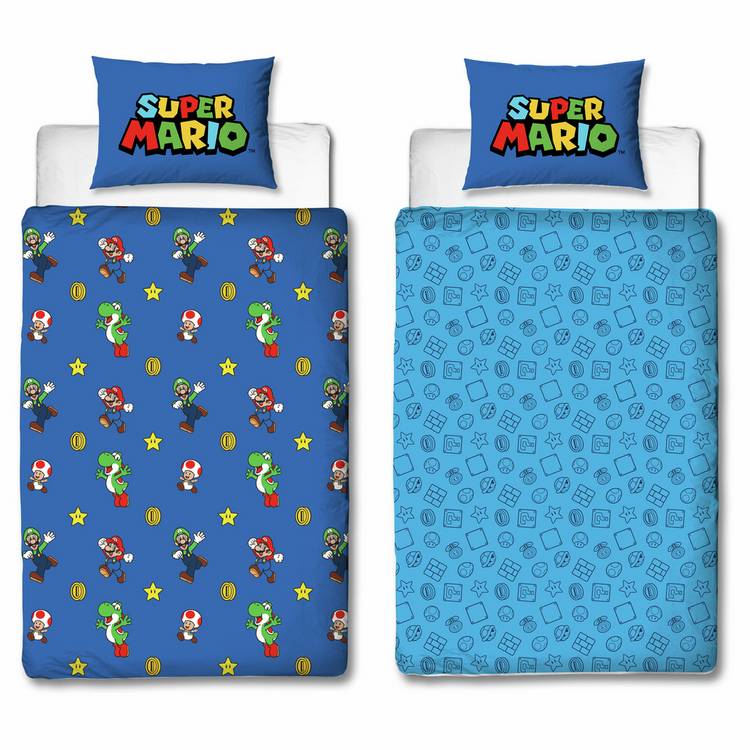 Nintendo Super Mario kids bedding set single blue - British product
