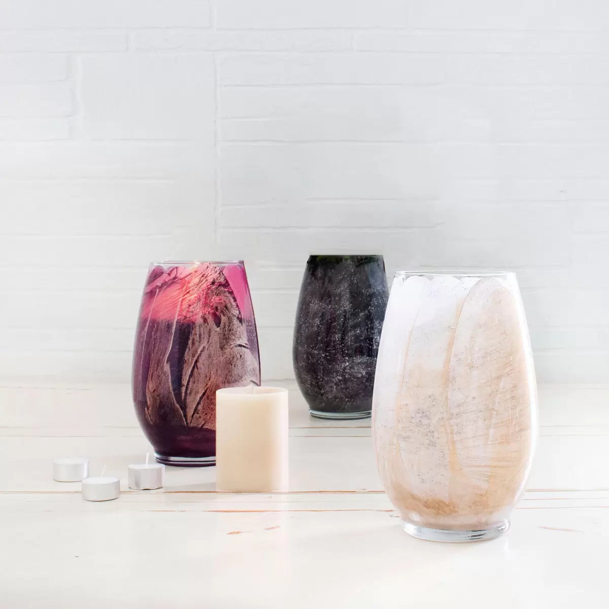 Northern Lights hand painted glass candle, imported from the UK