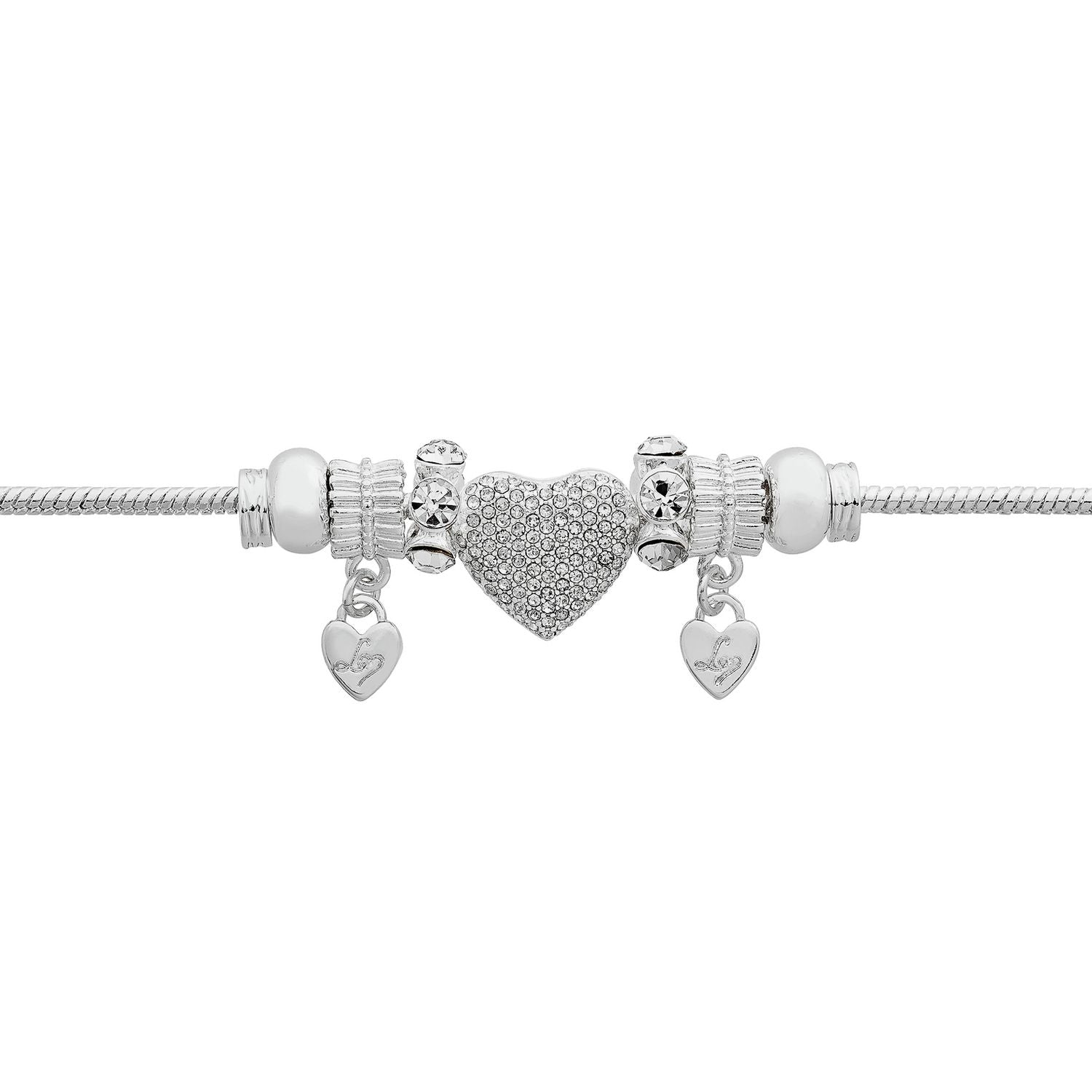 Lipsy silver tone pave heart charm bracelet (British brand)