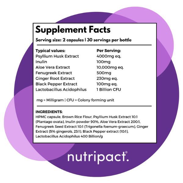 Nutripact Fibre 7 in 1 supplement 60 vegan capsules, imported from the UK
