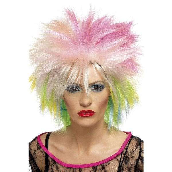 Smiffys 80s Attitude Wig multi-coloured short spiky, imported from the UK