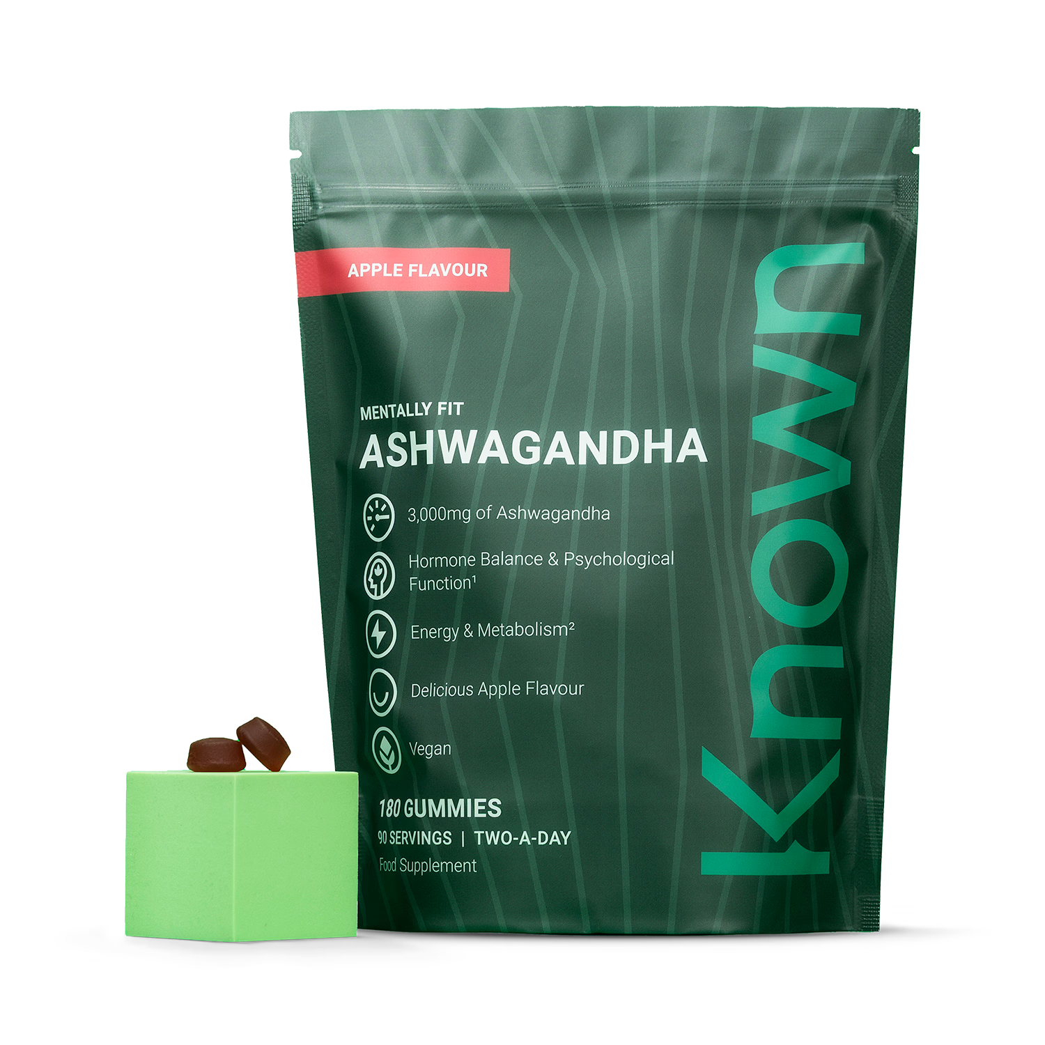 Known Nutrition Ashwagandha gummies apple flavour 180 count (British brand)