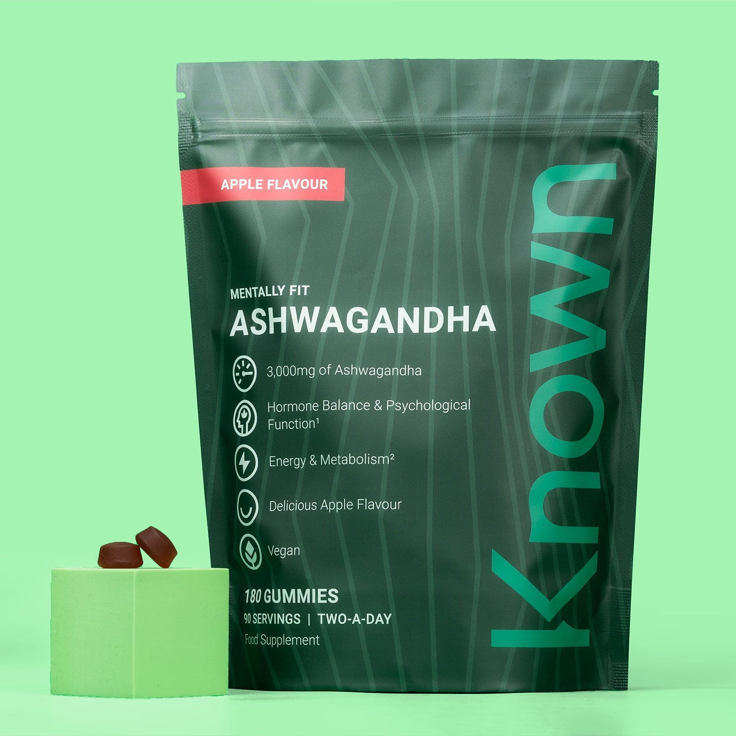 Known Nutrition Ashwagandha gummies apple flavour 180 count (British brand)