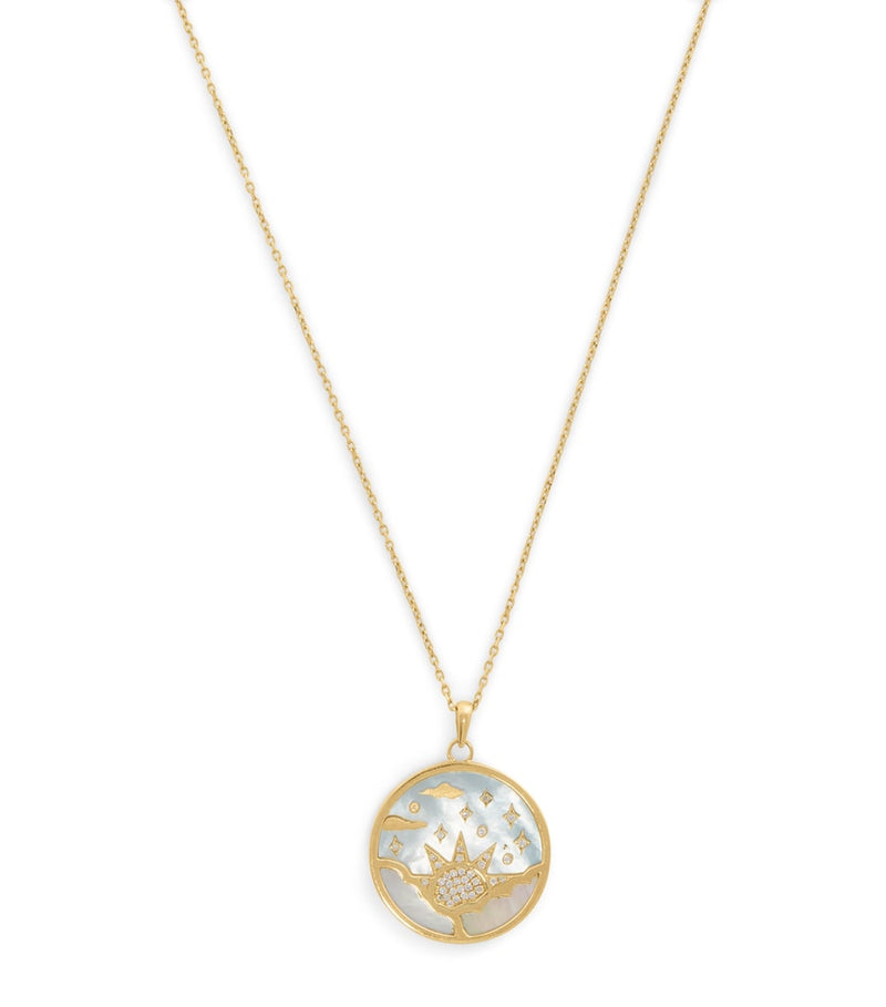 L'Atelier Nawbar yellow gold and diamond sunrise pendant necklace, UK version