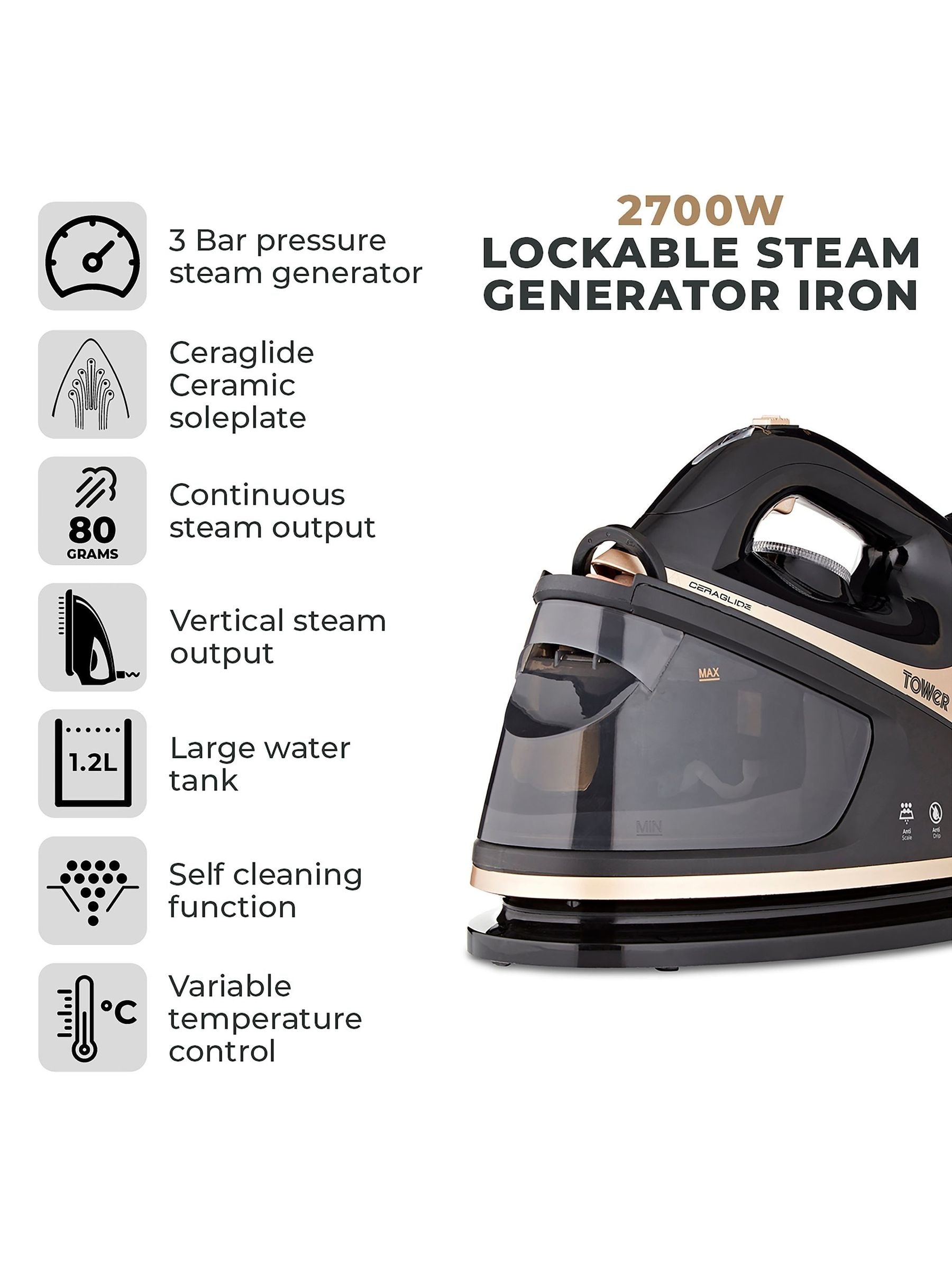 Tower Ceraglide steam generator iron 2700W (British brand)