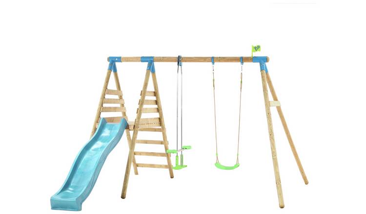 TP Alaska Wooden Kids Double Swing Set and 8ft Slide