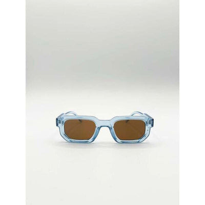 Superdrug SVNX Chunky Retro Square Sunglasses Clear Blue Frame Brown Lens One Size- Buy online at McGrocer
