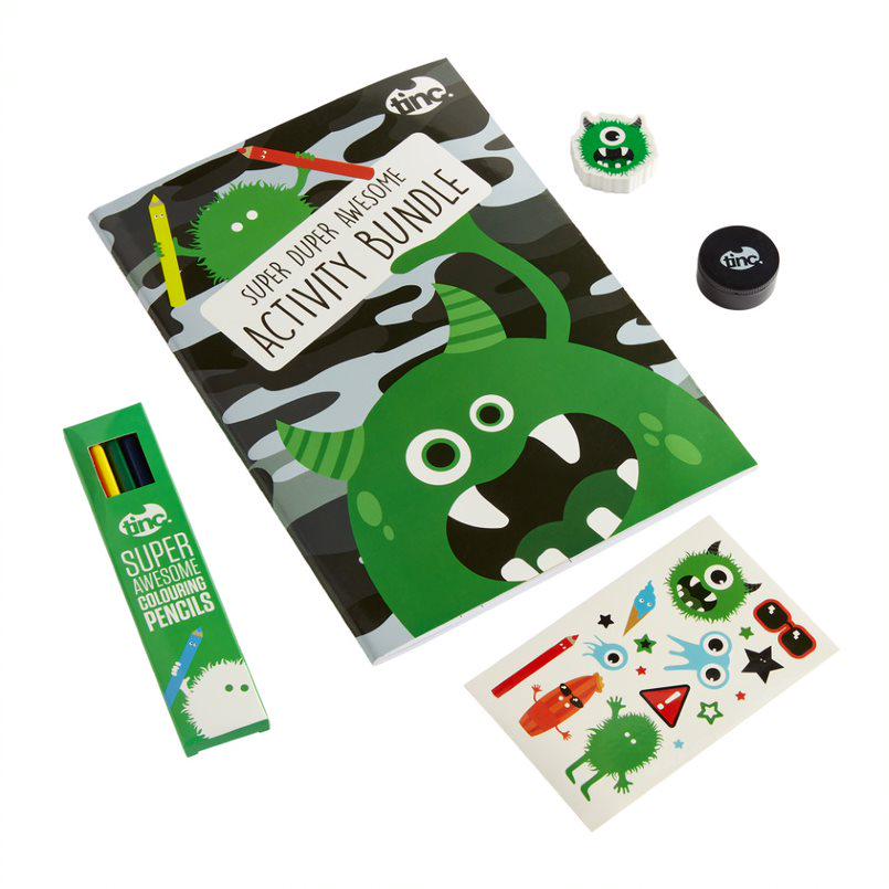 Tinc Hugga activity bundle with colouring books and stickers, UK version