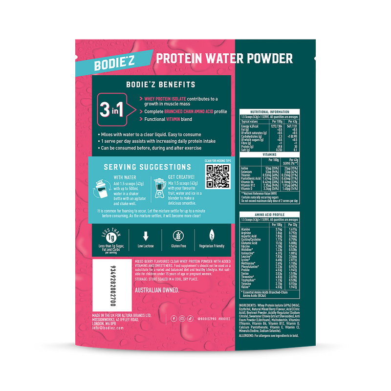 BODIE'Z protein water Berry 300g (British brand)