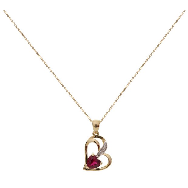 Revere gold ruby diamond pendant necklace 45cm chain, imported from the UK