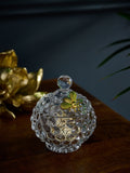 Clear bee glass trinket dish with gold bee lid, 11x10x10cm - British product