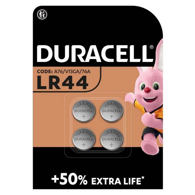 Duracell LR44 button batteries pack of 4, UK version