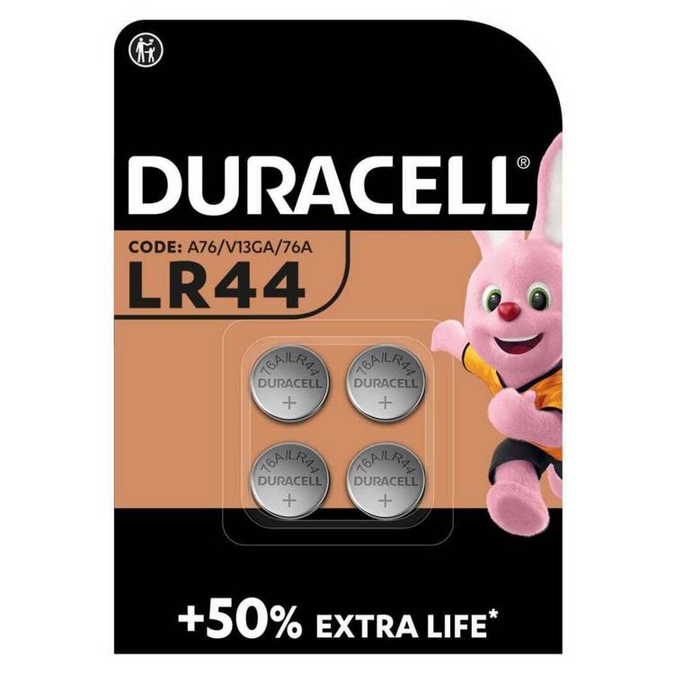 Duracell LR44 button batteries pack of 4, UK version