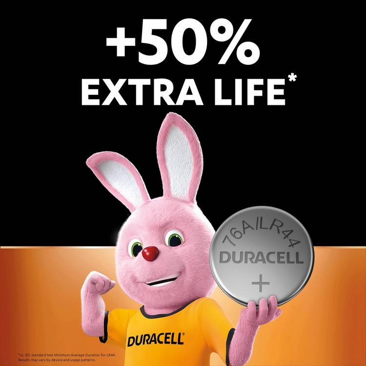 Duracell LR44 button batteries pack of 4, UK version