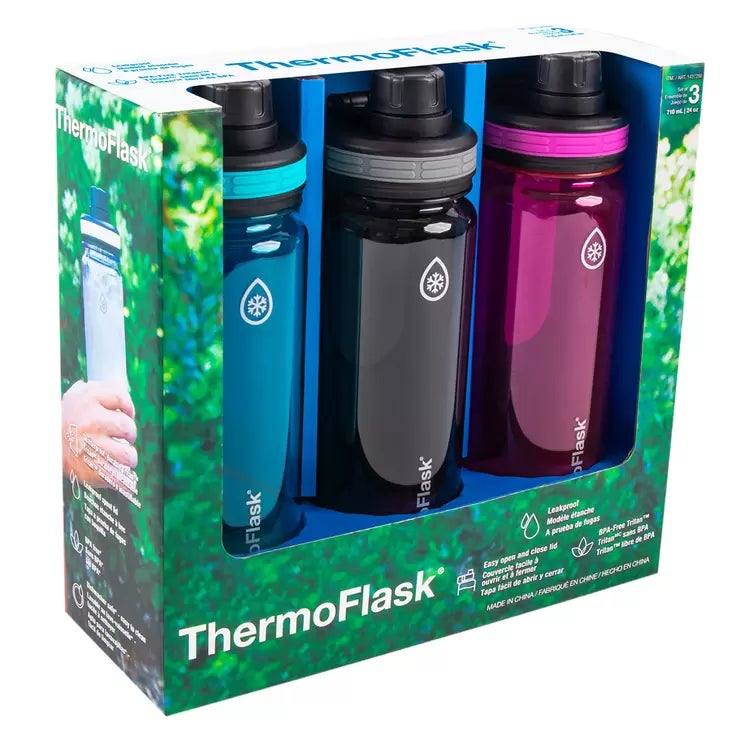 ThermoFlask Tritan water bottles 709ml 3 pack, imported from the UK