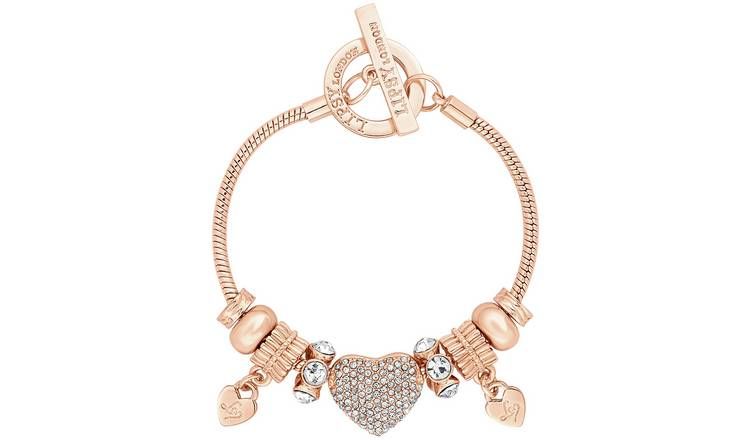 Lipsy Gold Colour Crystal Pave Heart Charm T-Bar Bracelet GOODS Argos