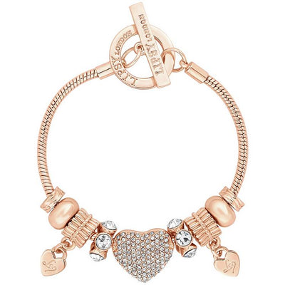 Argos Lipsy Rose Gold Crystal Pave Heart Charm T-Bar Bracelet- Buy online at McGrocer