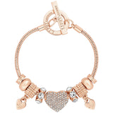 Lipsy rose gold crystal pave heart charm T-bar bracelet - British product
