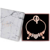 Lipsy rose gold crystal pave heart charm T-bar bracelet - British product