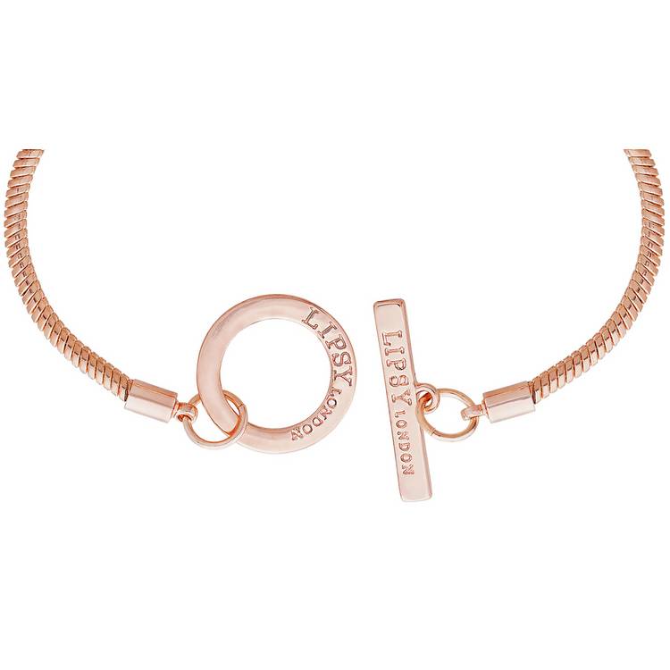 Lipsy rose gold crystal pave heart charm T-bar bracelet - British product