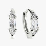 Revere sterling silver baguette-cut cubic zirconia huggie earrings (British brand)