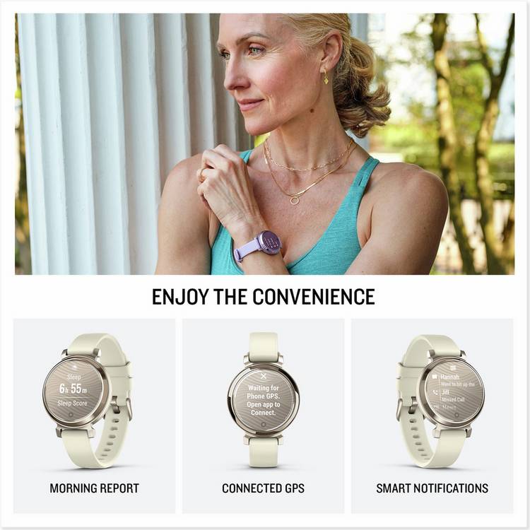 Garmin Lily 2 smartwatch in Cream Gold and Coconut, UK version