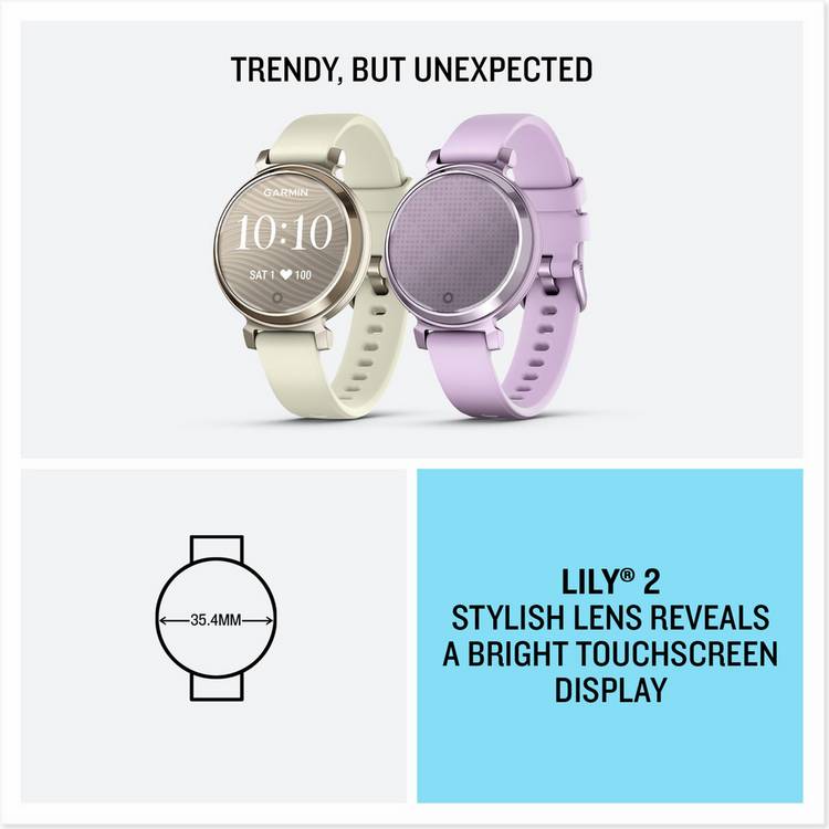 Garmin Lily 2 smartwatch in Cream Gold and Coconut, UK version