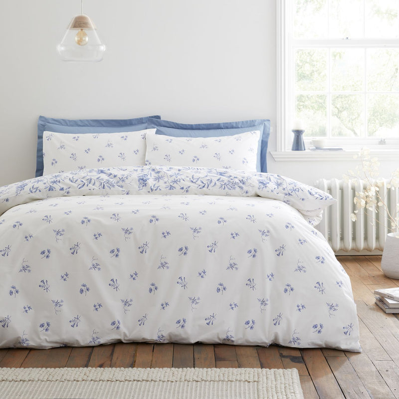 Bianca cotton bedding set Thea Floral Blue single, imported from the UK