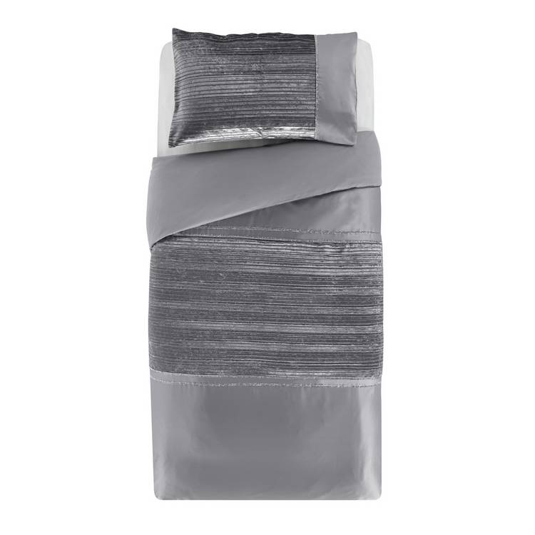 Argos Home Sparkle Velvet Grey bedding set single, imported from the UK