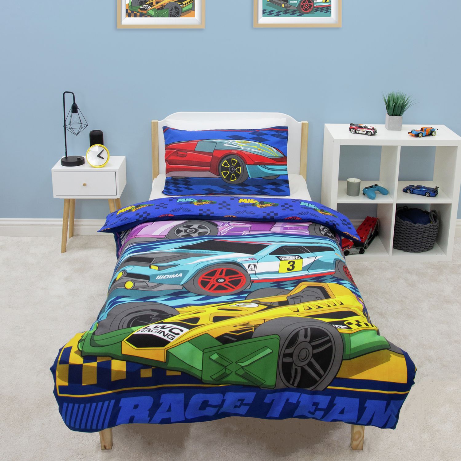 Hot Wheels blue bedding set for single bed (British brand)