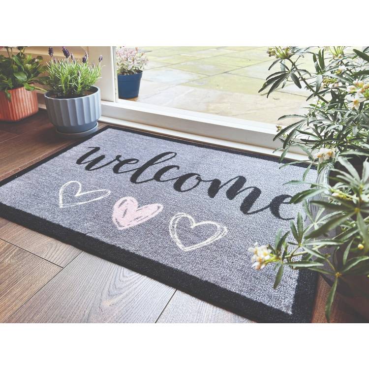 My Mat Welcome Hearts short pile doormat 50x75cm, imported from the UK