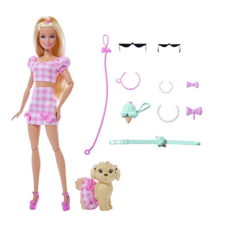 Barbie Bows fashion doll with pet dog 32cm (British brand)