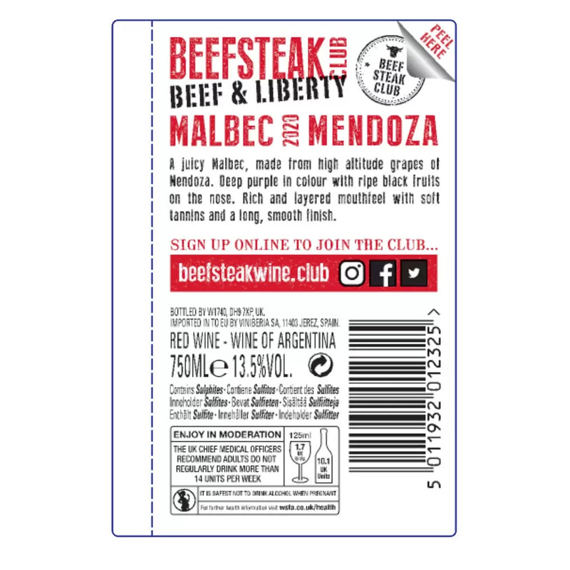 Beefsteak Club Malbec red wine 75cl - British product