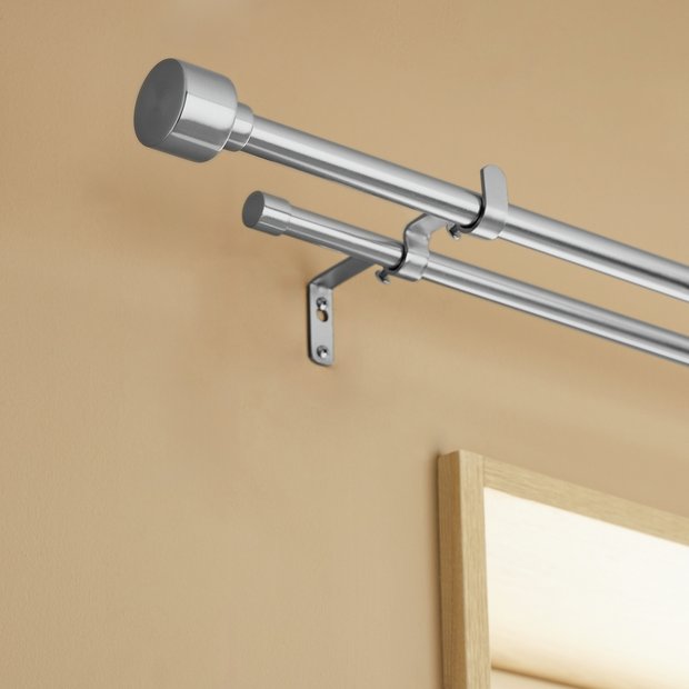 Argos Home extendable stainless steel double curtain pole 120-210cm - British product