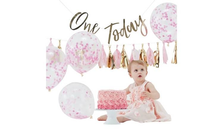 Ginger Ray 1st Birthday Cake Smash Party Decorations - Pink GOODS Argos