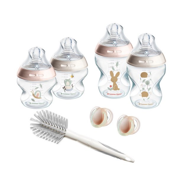 Tommee Tippee pink baby bottle starter kit, imported from the UK